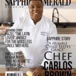 Chef Carlos Brown on the cover of Sapphire Emerald magazine.