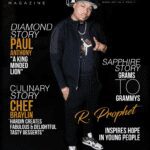 Magazine cover featuring a man, highlighting stories on diamond, culinary chef, and sapphire grams.