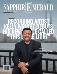 Recording artist Kelly Wright poses for the cover of Sapphire Emerald magazine.