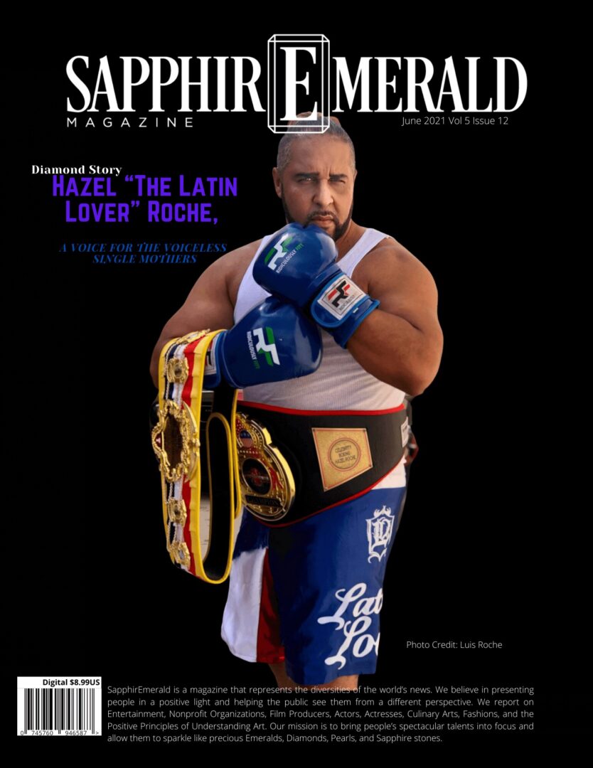 Boxer posing confidently with championship belts on a magazine cover.